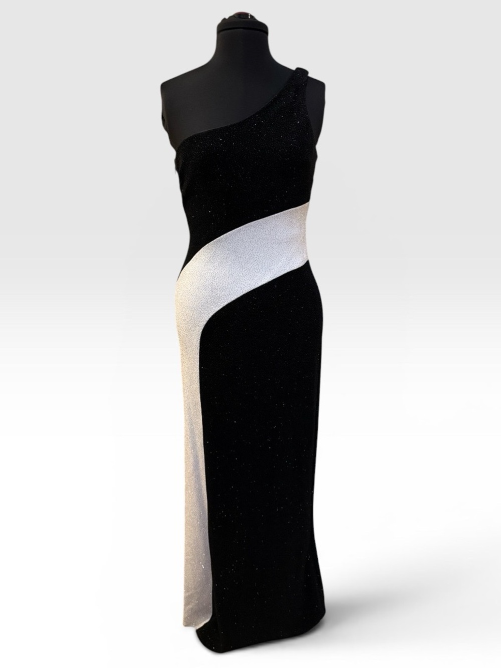 Vintage One-Shoulder Black and White Evening Gown
